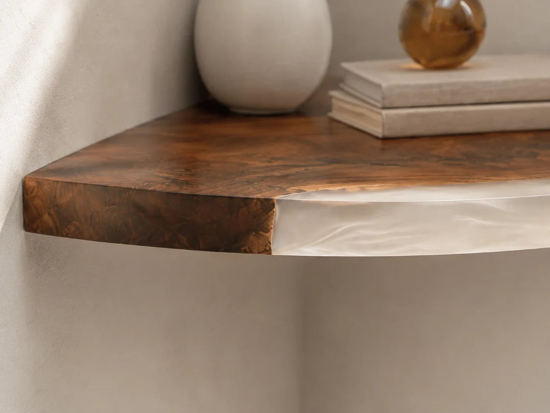 Clear Quarter Moon Crystal Clear Epoxy Corner Shelf CS07