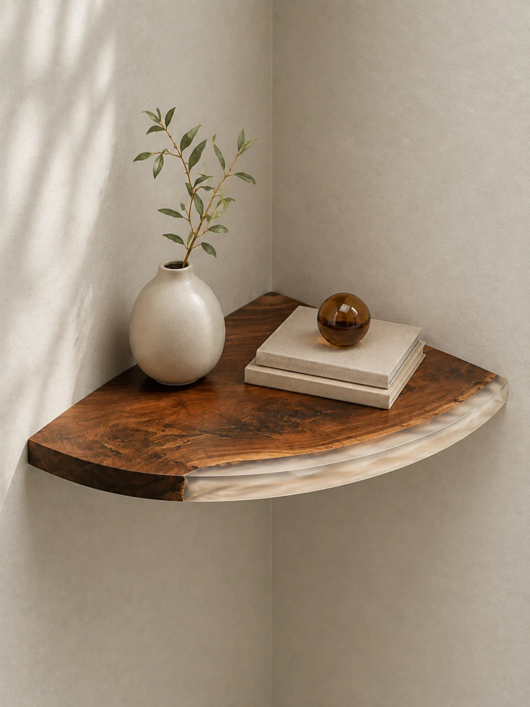 Clear Quarter Moon Crystal Clear Epoxy Corner Shelf CS07