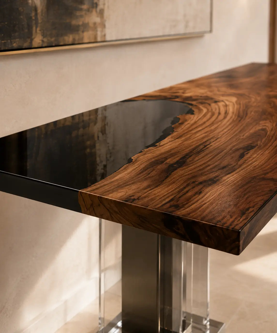 Noir Axis Walnut Epoxy Console Table CST02