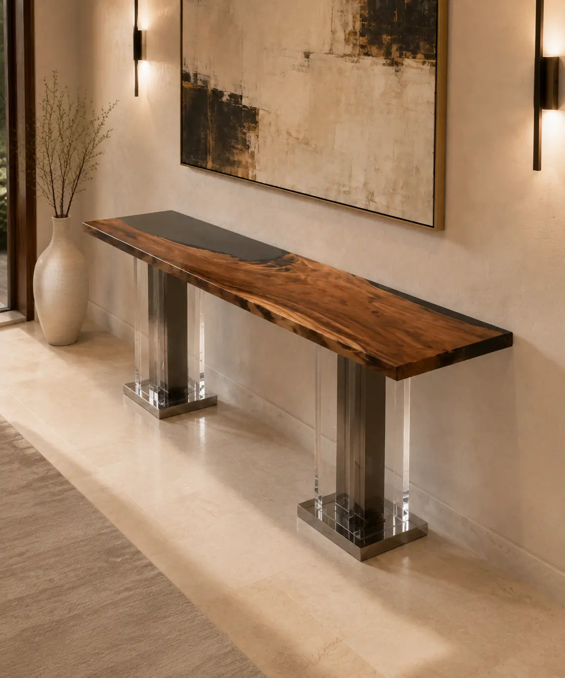 Noir Axis Walnut Epoxy Console Table CST02