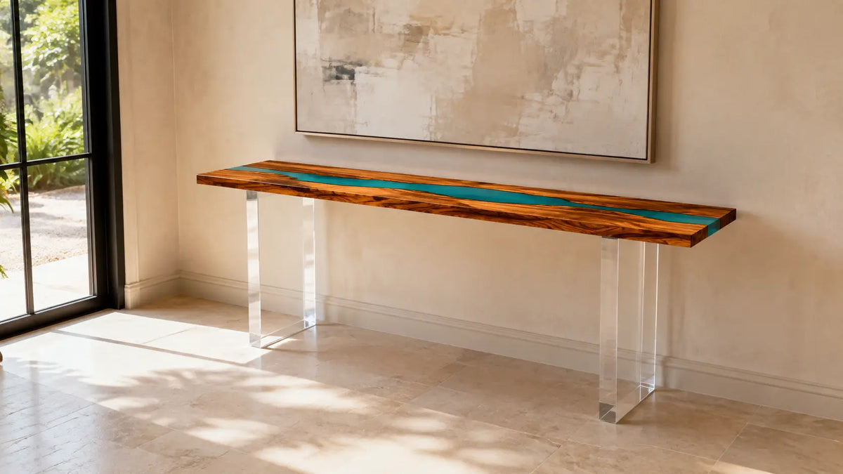 Turquoise Current Walnut Epoxy Console Table CST04