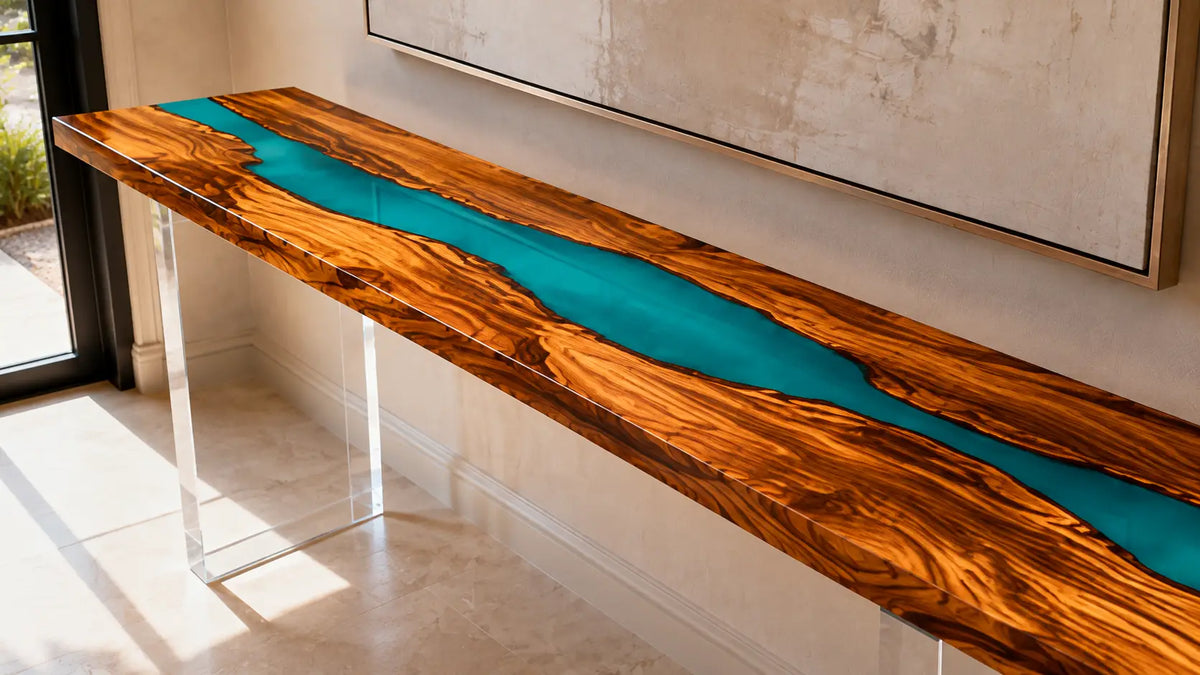 Turquoise Current Walnut Epoxy Console Table CST04