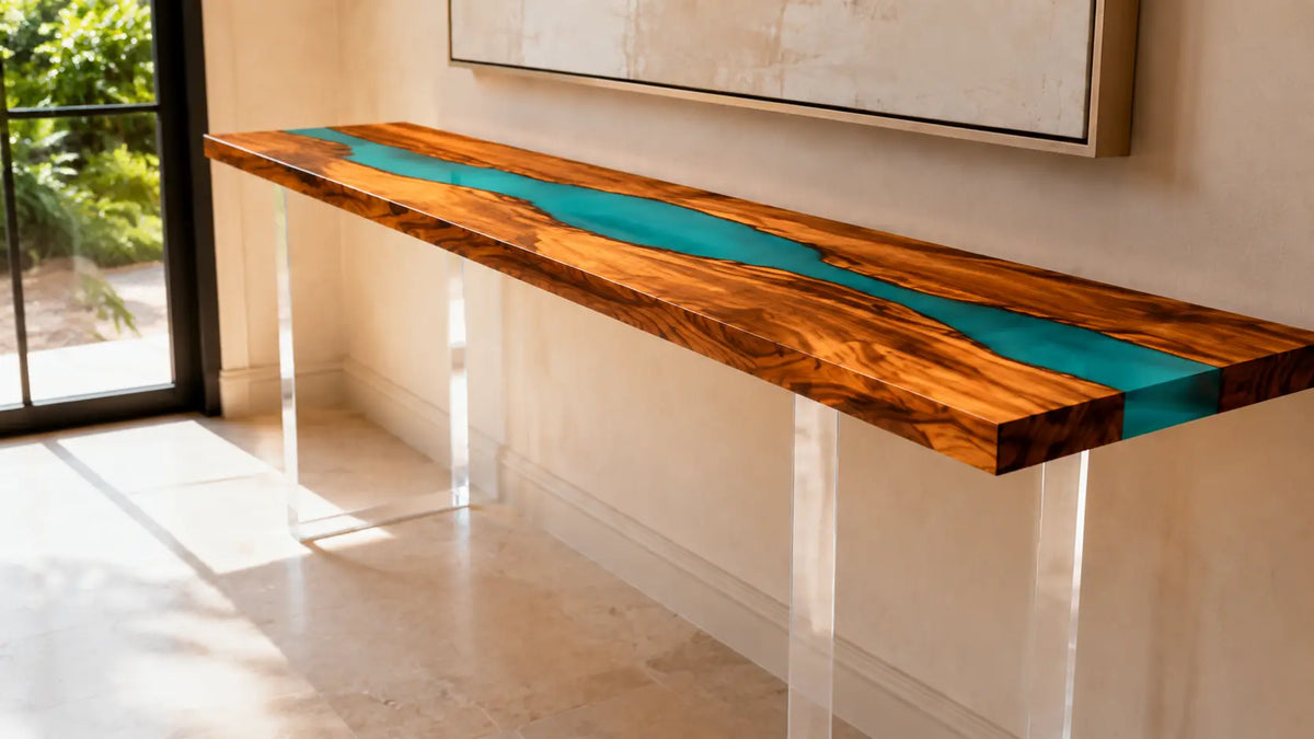 Turquoise Current Walnut Epoxy Console Table CST04