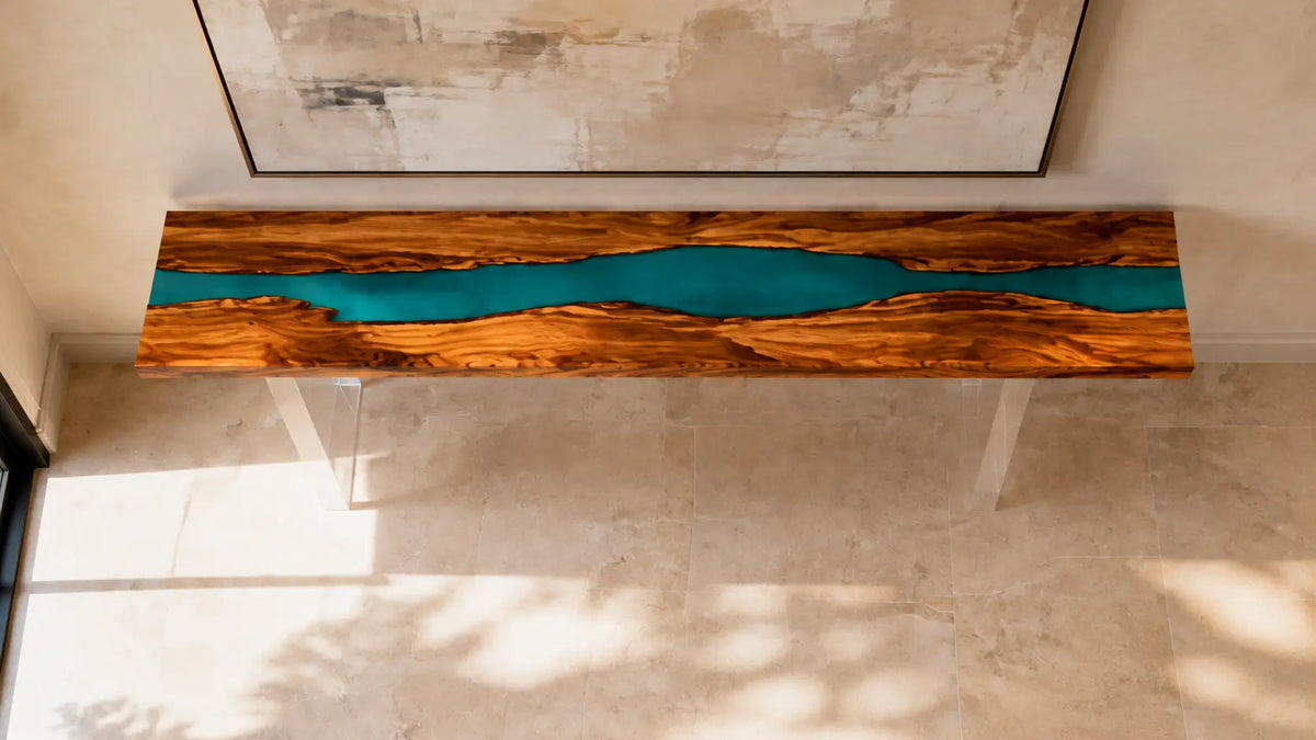 Turquoise Current Walnut Epoxy Console Table CST04