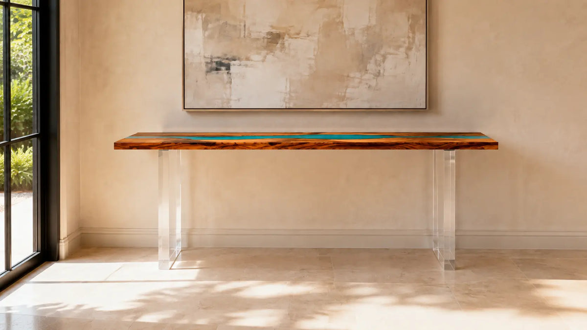 Turquoise Current Walnut Epoxy Console Table CST04