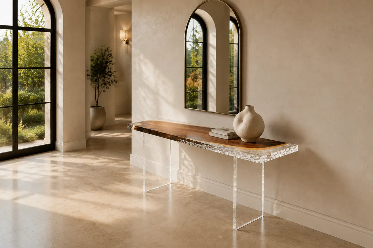Glassbank Walnut Clear Epoxy Console Table CST06