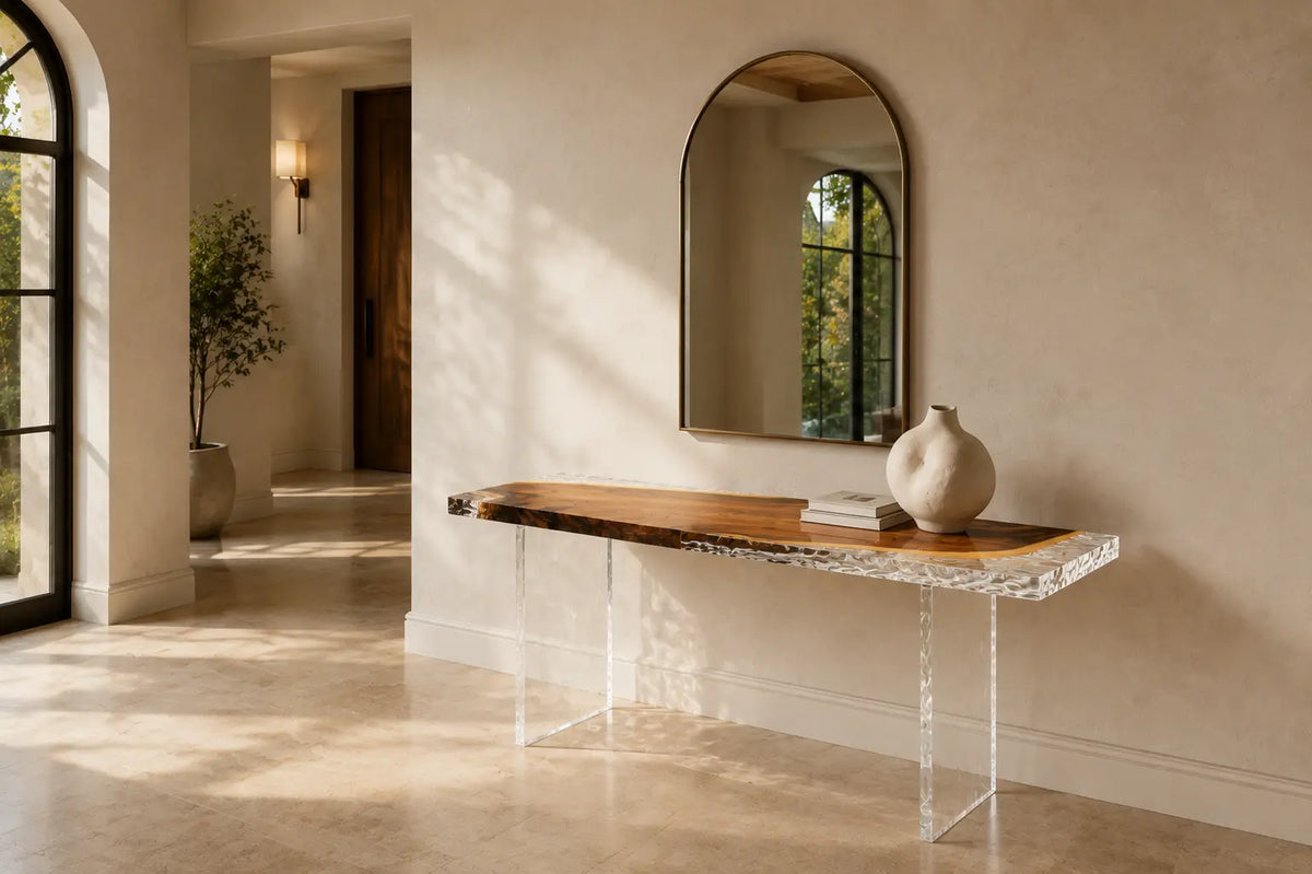 Glassbank Walnut Clear Epoxy Console Table CST06