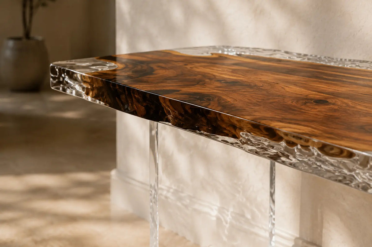 Glassbank Walnut Clear Epoxy Console Table CST06