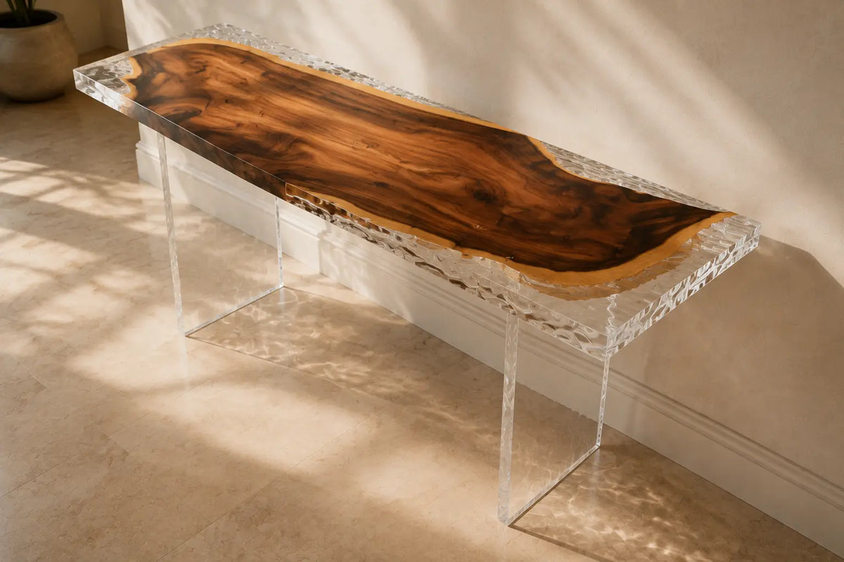 Glassbank Walnut Clear Epoxy Console Table CST06