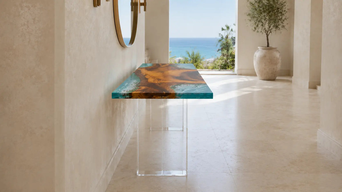 Lagoon Edge Walnut Epoxy Console Table CST07