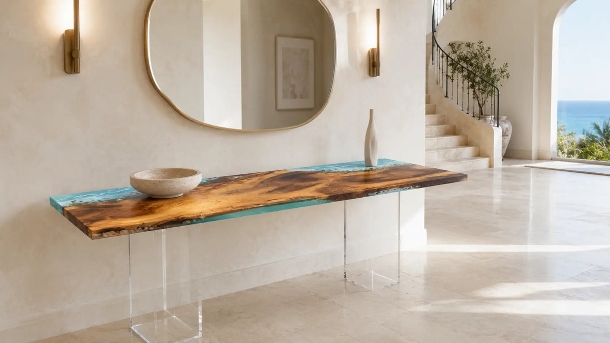 Lagoon Edge Walnut Epoxy Console Table CST07