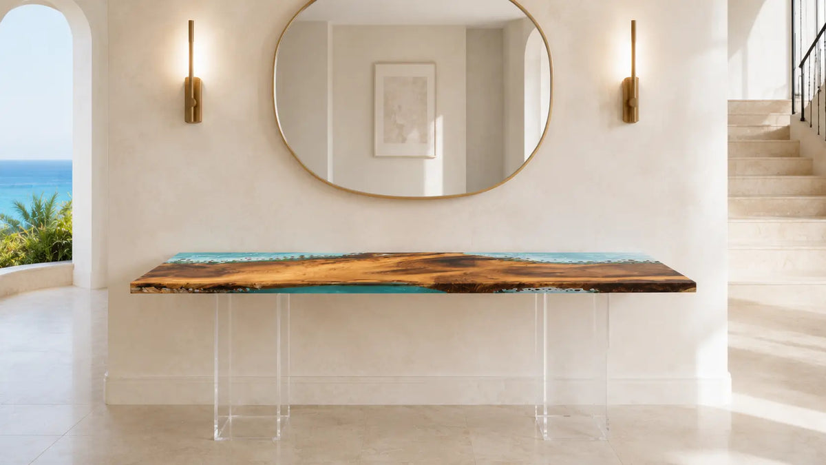 Lagoon Edge Walnut Epoxy Console Table CST07