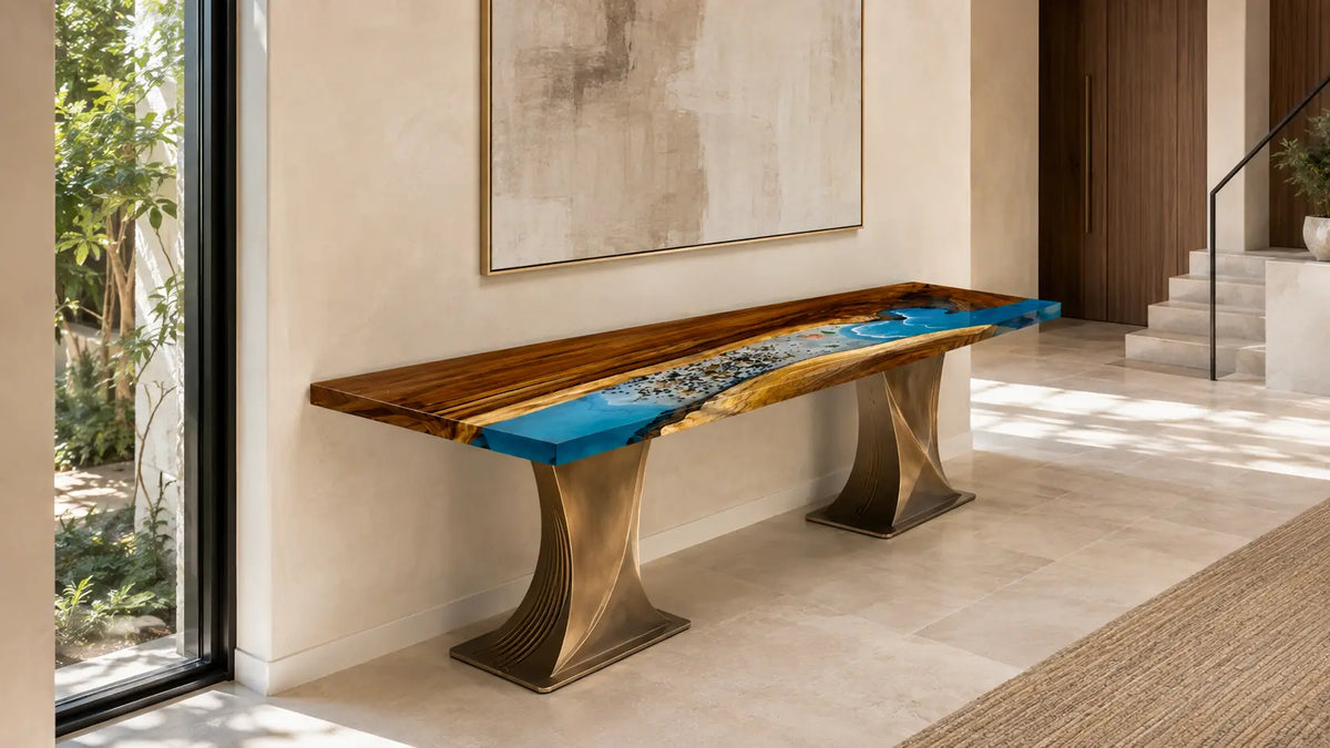 Tidal Break Walnut Ocean Epoxy Console Table CST08