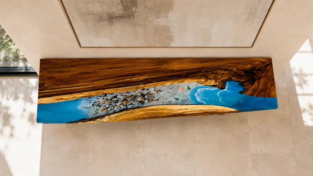 Tidal Break Walnut Ocean Epoxy Console Table CST08