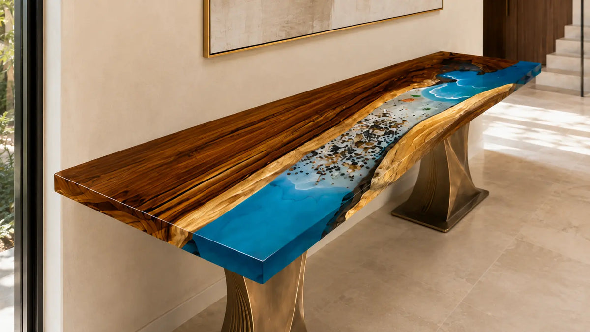 Tidal Break Walnut Ocean Epoxy Console Table CST08