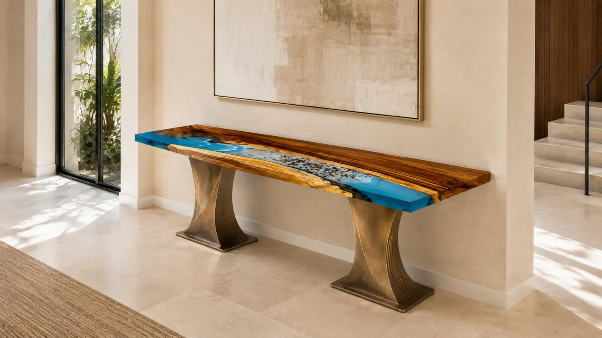 Tidal Break Walnut Ocean Epoxy Console Table CST08