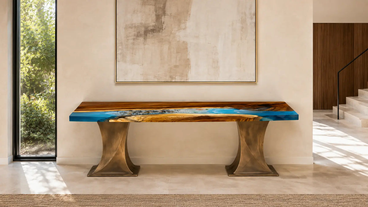 Tidal Break Walnut Ocean Epoxy Console Table CST08