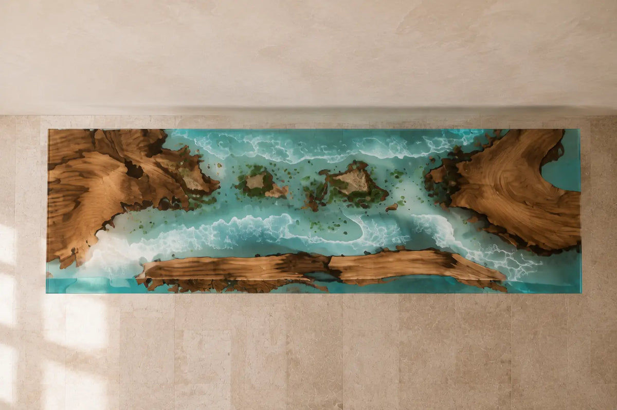 Coral Reach Burl Wood Ocean Epoxy Console Table CST10