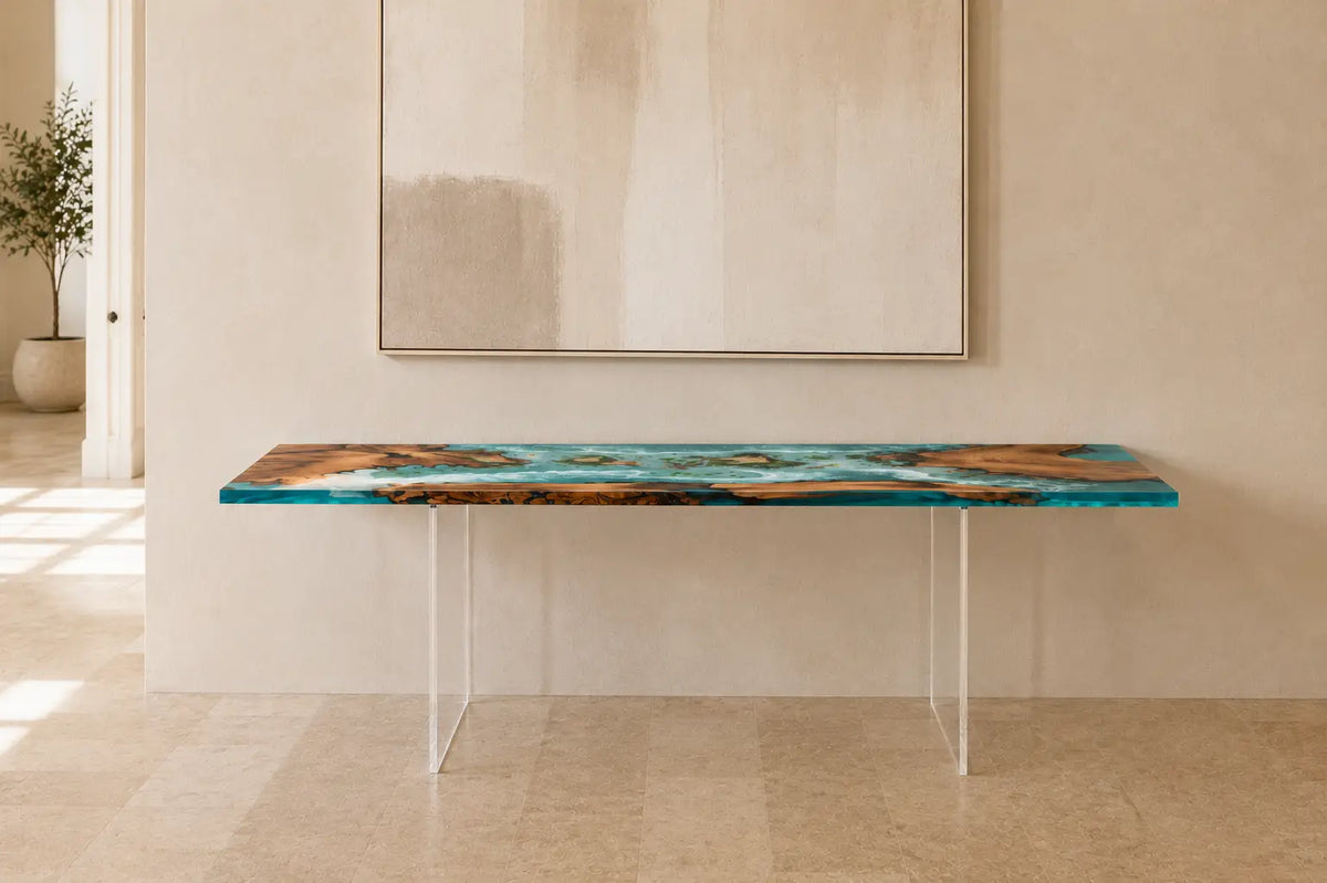 Coral Reach Burl Wood Ocean Epoxy Console Table CST10