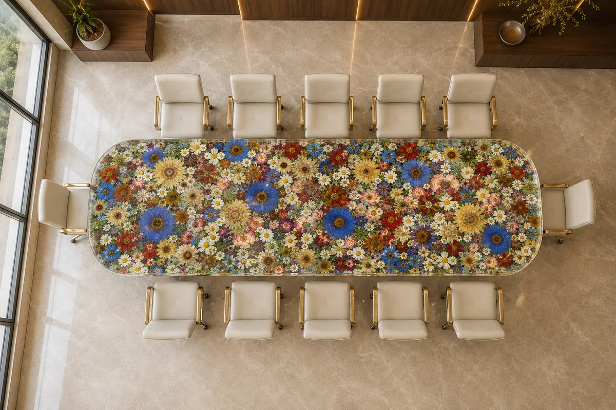 Aurorawoodart Custom Clear Floral Epoxy Conference Table CT54