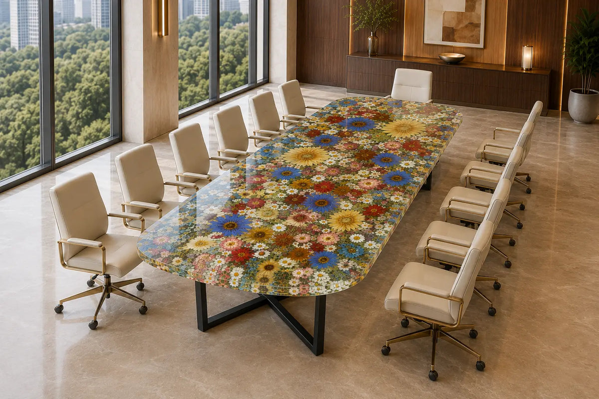 Aurorawoodart Custom Clear Floral Epoxy Conference Table CT54