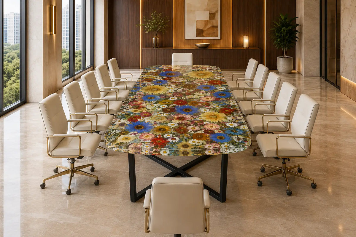 Aurorawoodart Custom Clear Floral Epoxy Conference Table CT54