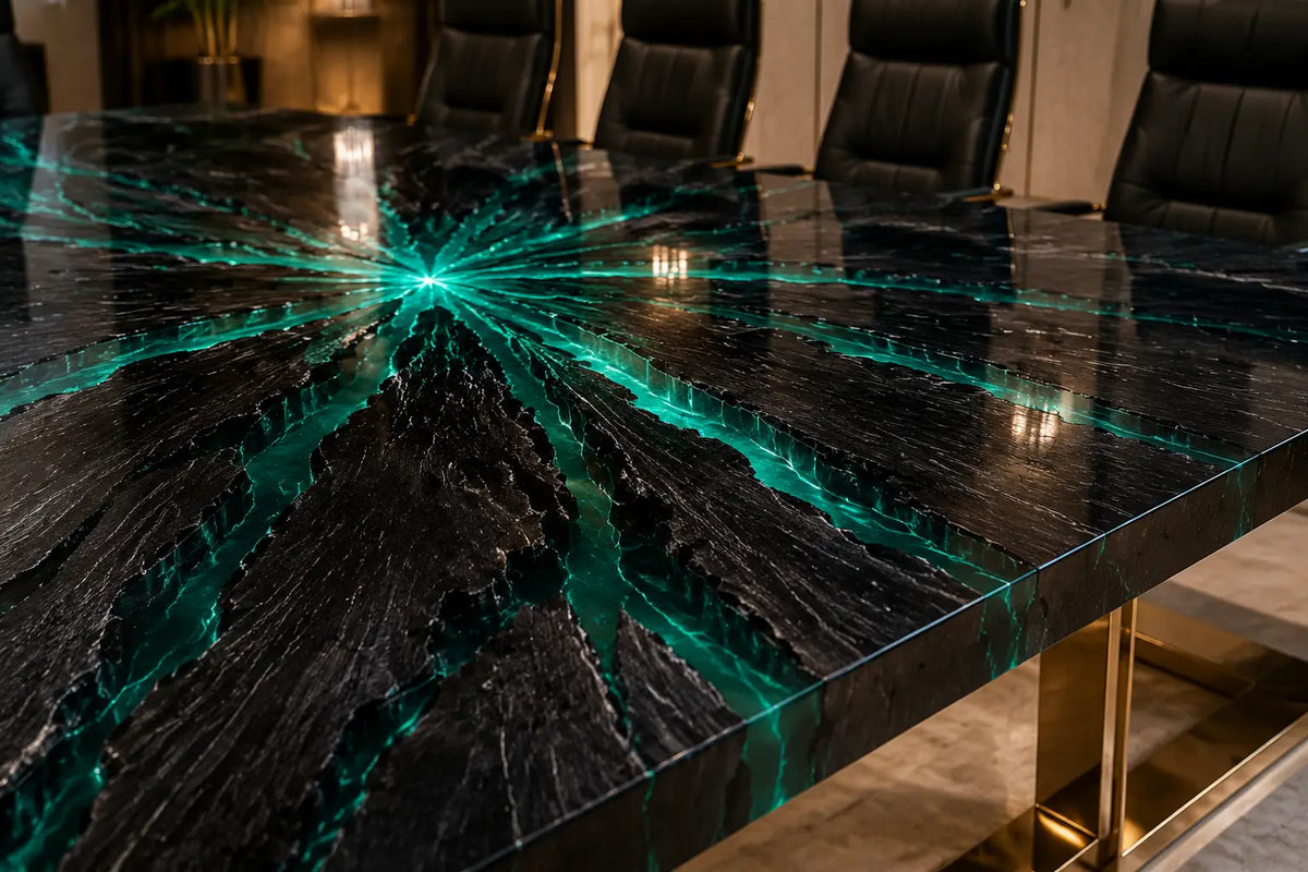 Aurorawoodart Custom Emerald Blue Luxury Epoxy Conference Table CT57
