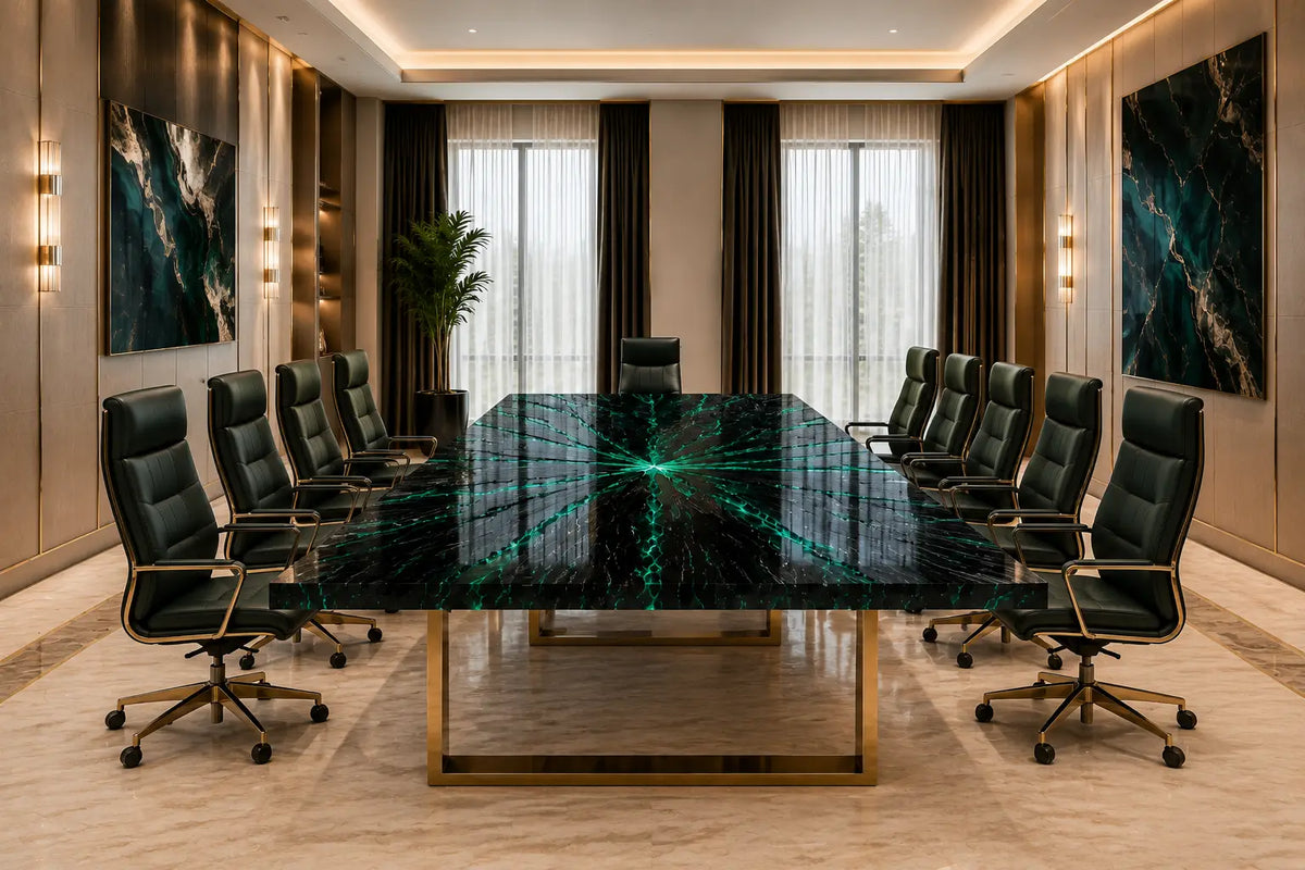 Aurorawoodart Custom Emerald Blue Luxury Epoxy Conference Table CT57