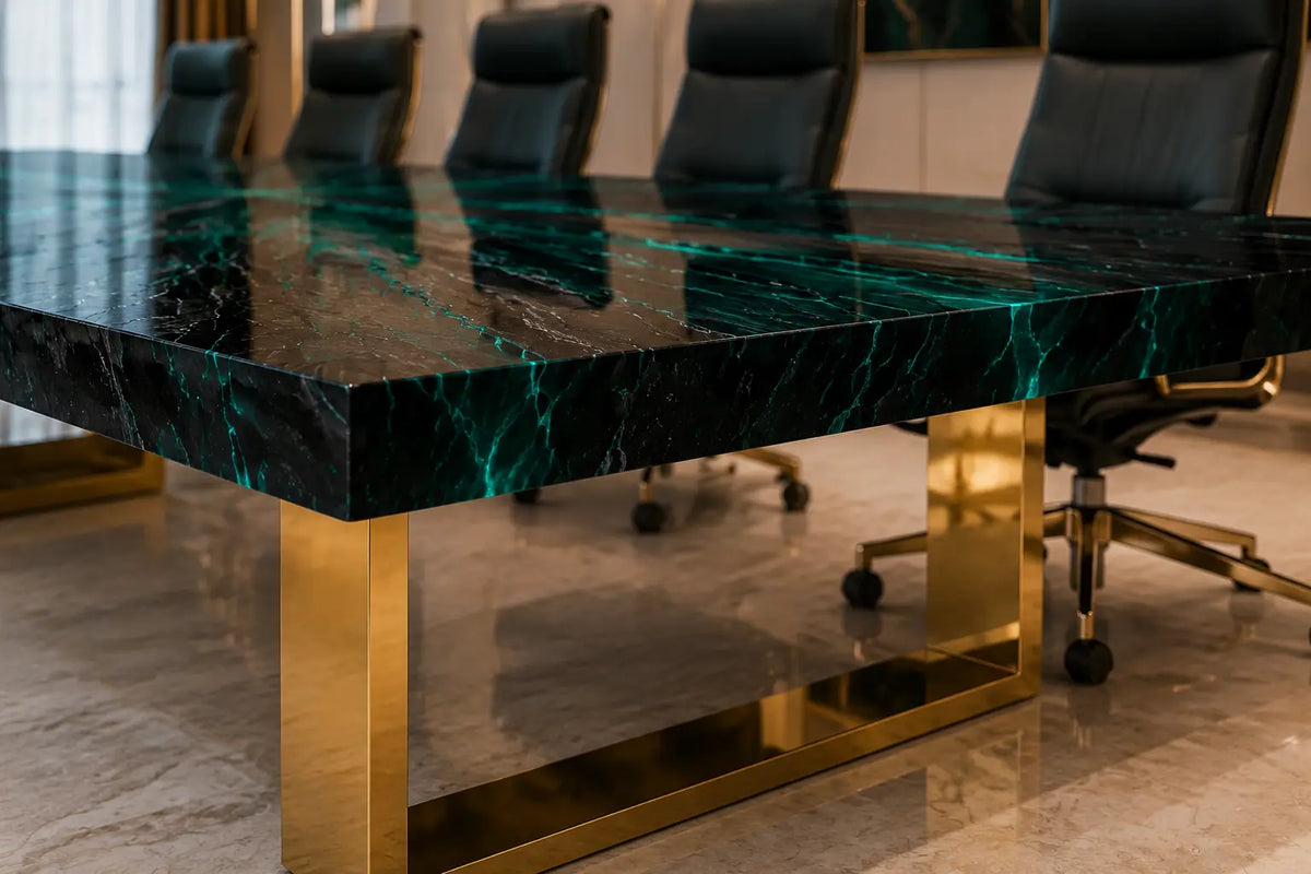 Aurorawoodart Custom Emerald Blue Luxury Epoxy Conference Table CT57