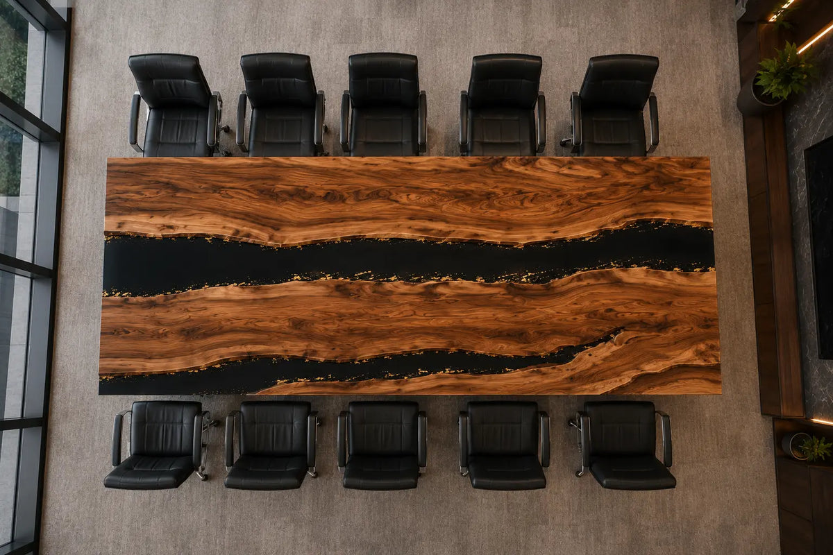 Aurorawoodart Custom Black Epoxy Resin River Conference Table CT58