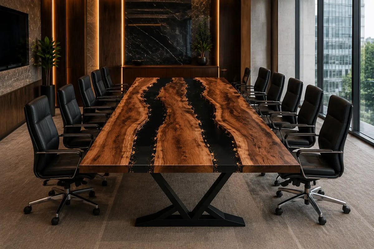 Aurorawoodart Custom Black Epoxy Resin River Conference Table CT58