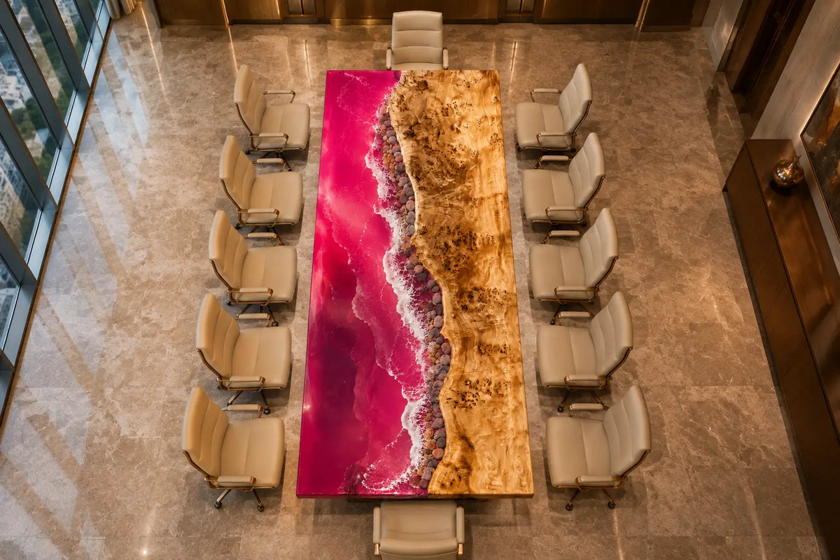 Aurorawoodart Custom Pink Epoxy Ocean Beach Conference Table CT59