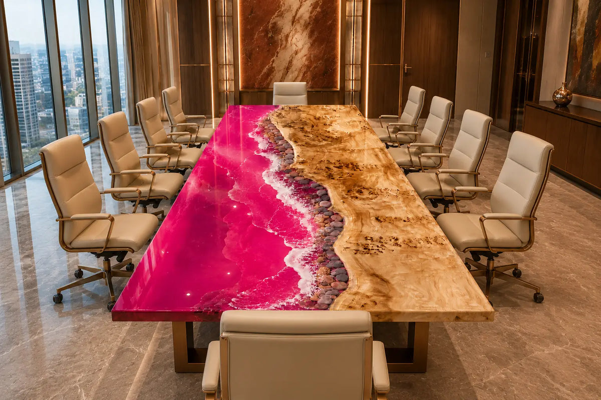 Aurorawoodart Custom Pink Epoxy Ocean Beach Conference Table CT59