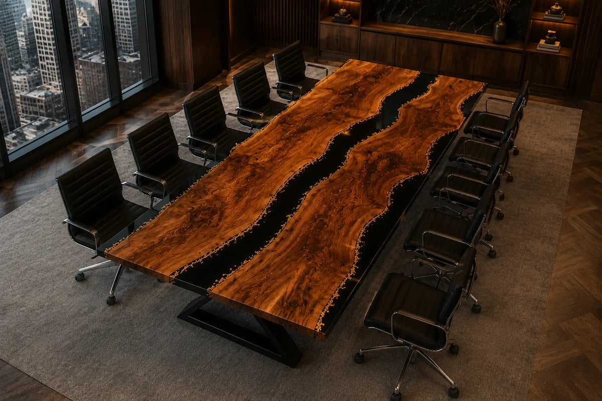 Aurorawoodart Custom Black Epoxy River Conference Table CT60