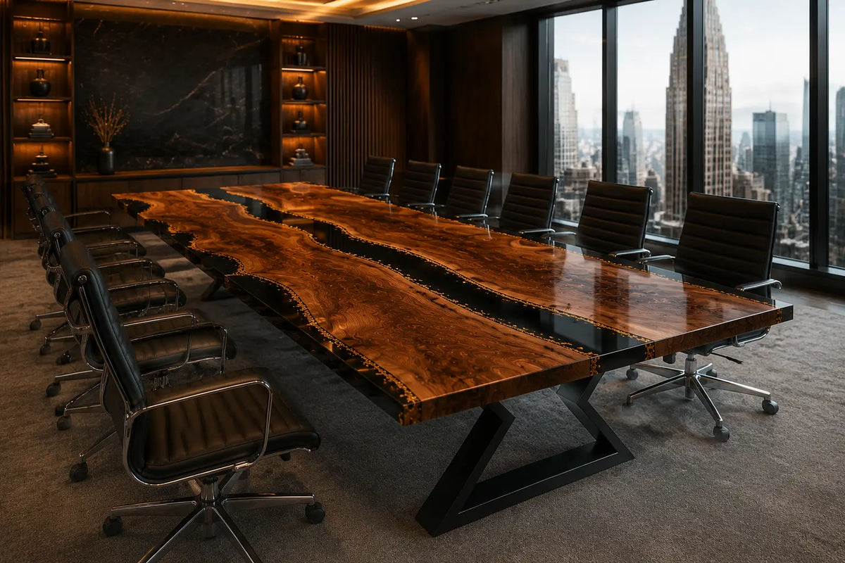 Aurorawoodart Custom Black Epoxy River Conference Table CT60