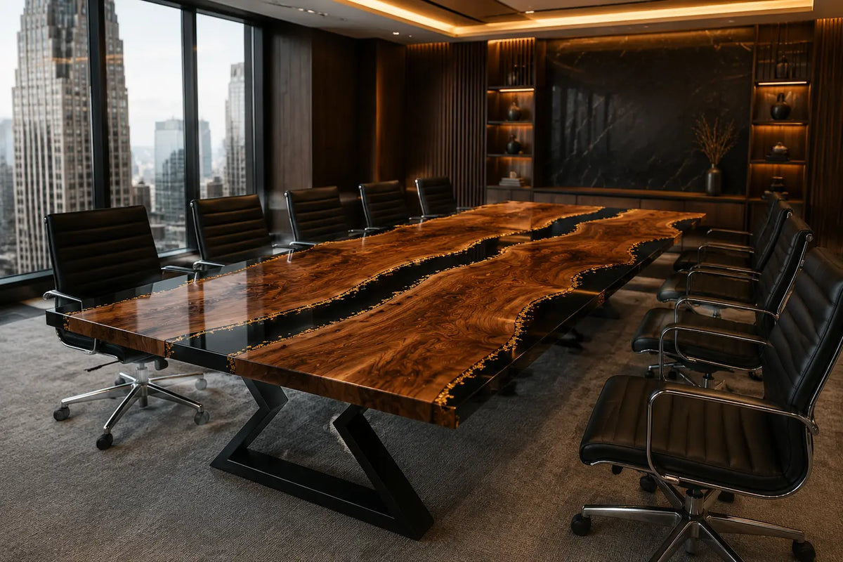 Aurorawoodart Custom Black Epoxy River Conference Table CT60