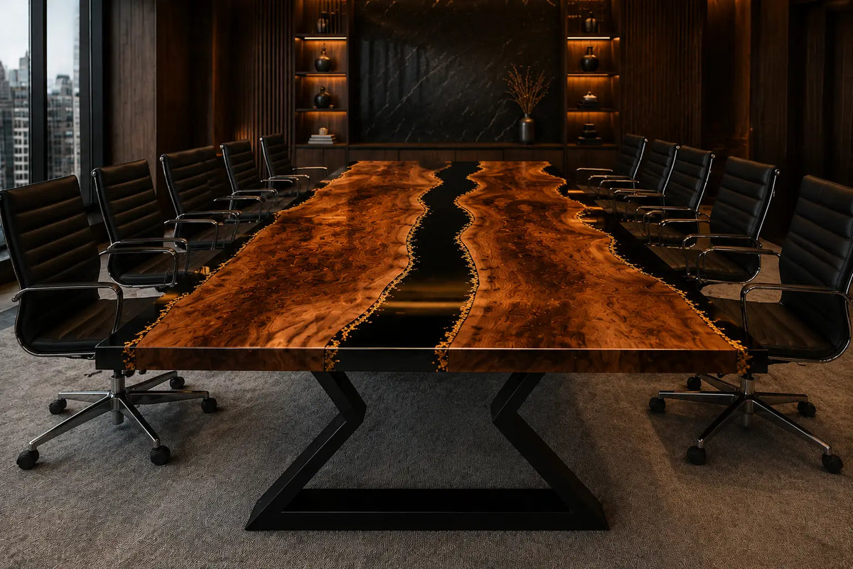 Aurorawoodart Custom Black Epoxy River Conference Table CT60