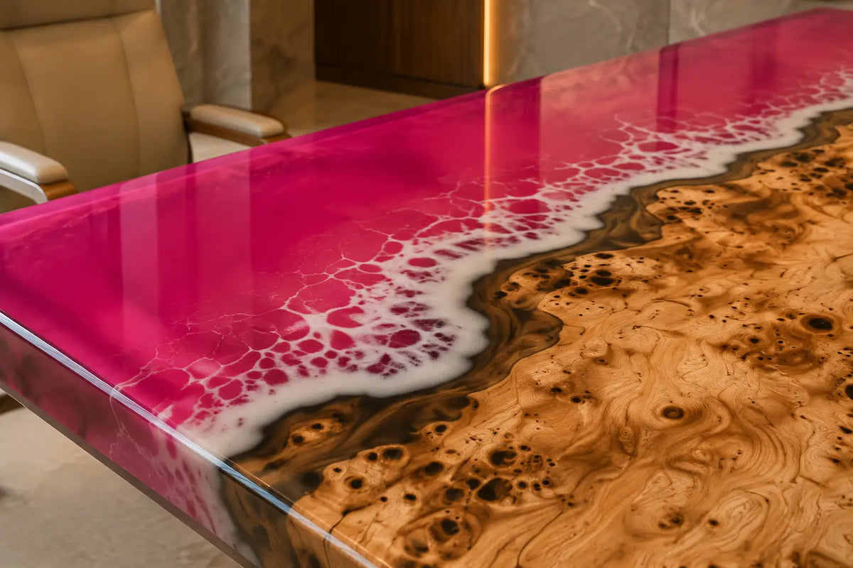 Aurorawoodart Custom Blush Pink Epoxy Ocean Beach Conference Table CT61