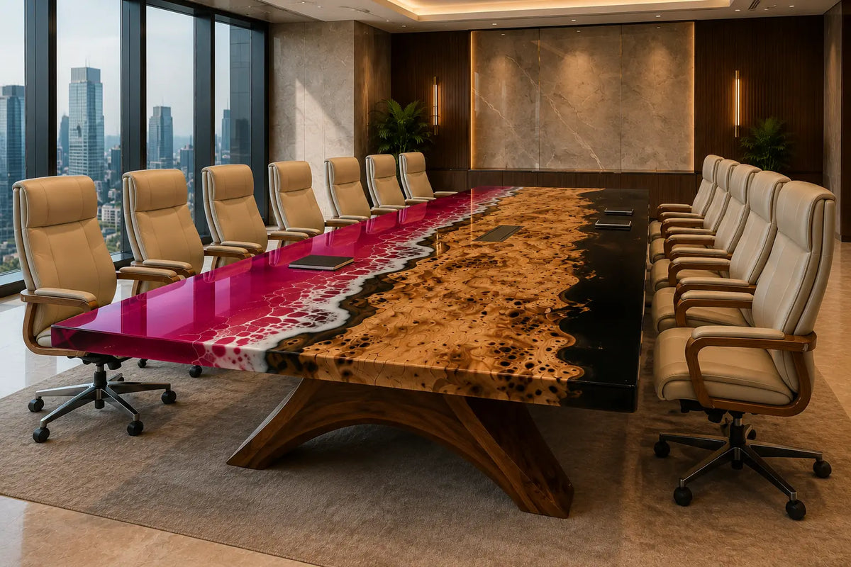 Aurorawoodart Custom Blush Pink Epoxy Ocean Beach Conference Table CT61