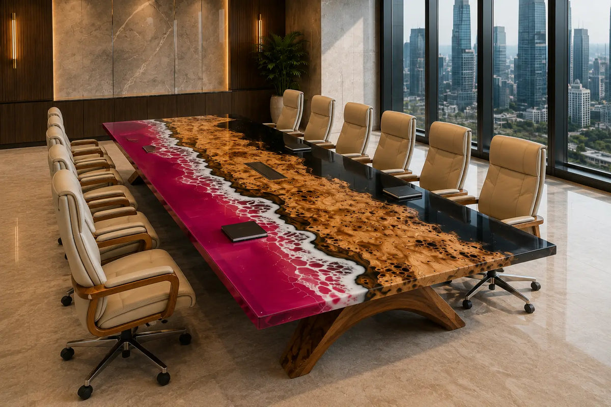 Aurorawoodart Custom Blush Pink Epoxy Ocean Beach Conference Table CT61