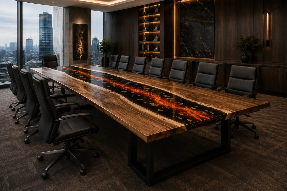 Aurorawoodart Custom Molten Amber Lava Epoxy Conference Table CT62