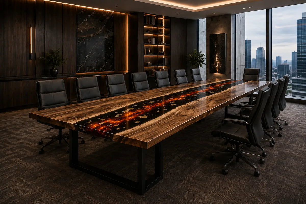 Aurorawoodart Custom Molten Amber Lava Epoxy Conference Table CT62