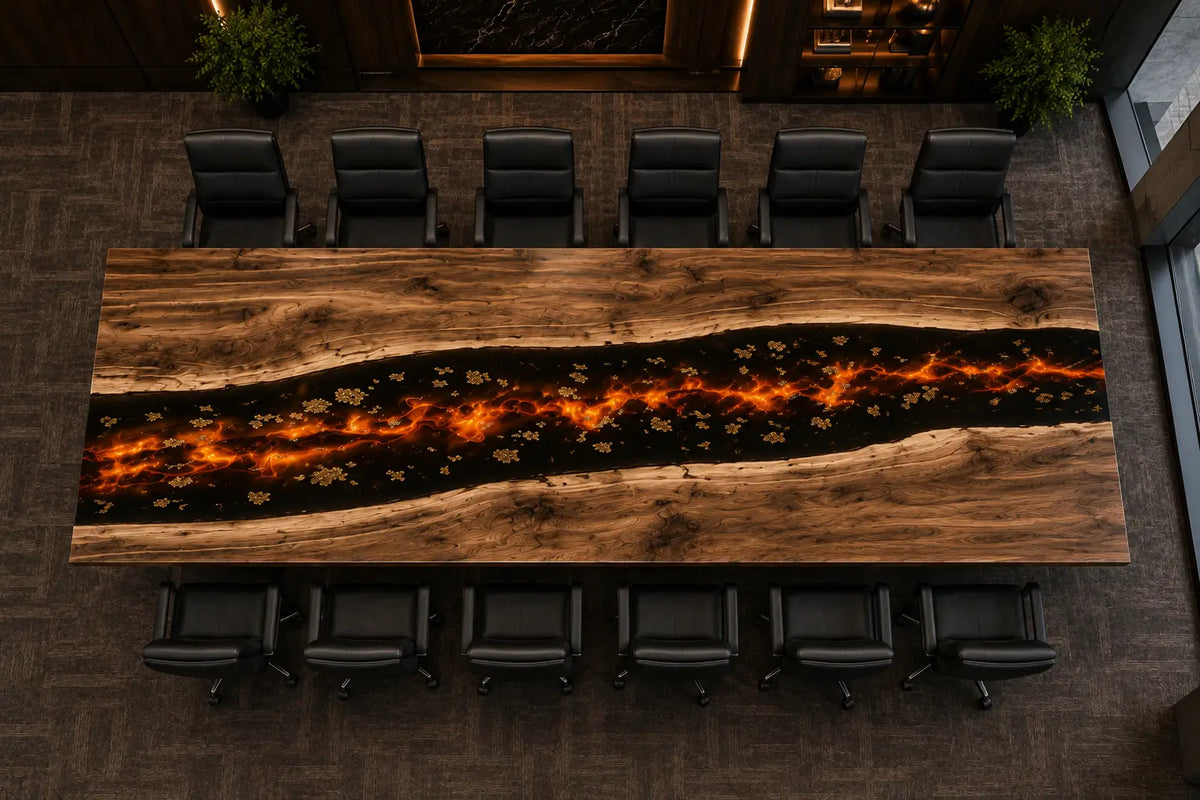 Aurorawoodart Custom Molten Amber Lava Epoxy Conference Table CT62