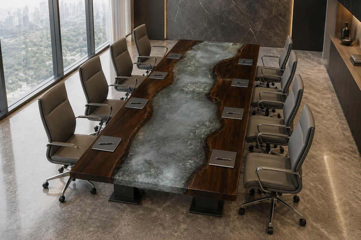 CTC01 Silver Mist Walnut Epoxy Conference Table featuring handcrafted walnut and epoxy resin
