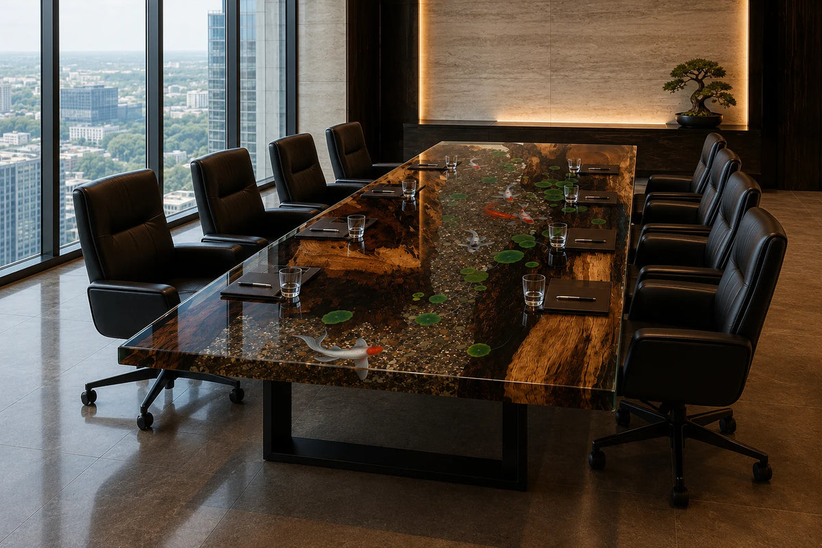 CTC03 Moss Garden Walnut Epoxy River Conference Table featuring handcrafted walnut and epoxy resin