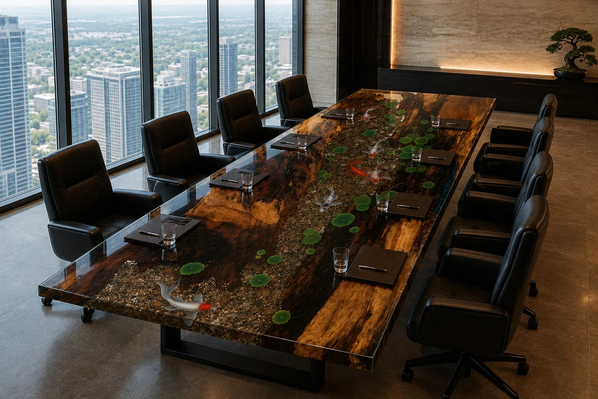 Moss Garden Walnut Epoxy River Conference Table CT03