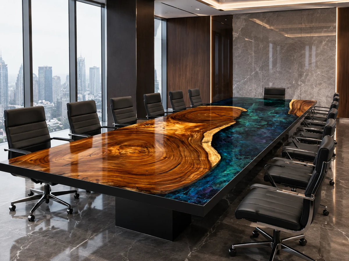 Teal Lagoon Walnut Epoxy Conference Table CT04