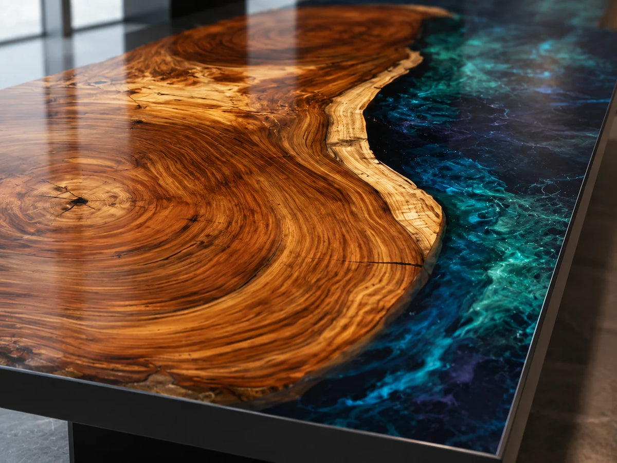 Teal Lagoon Walnut Epoxy Conference Table CT04
