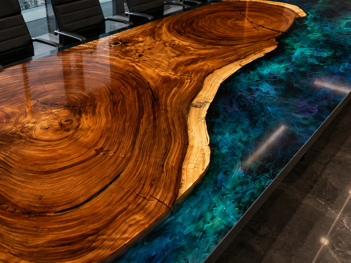 Teal Lagoon Walnut Epoxy Conference Table CT04