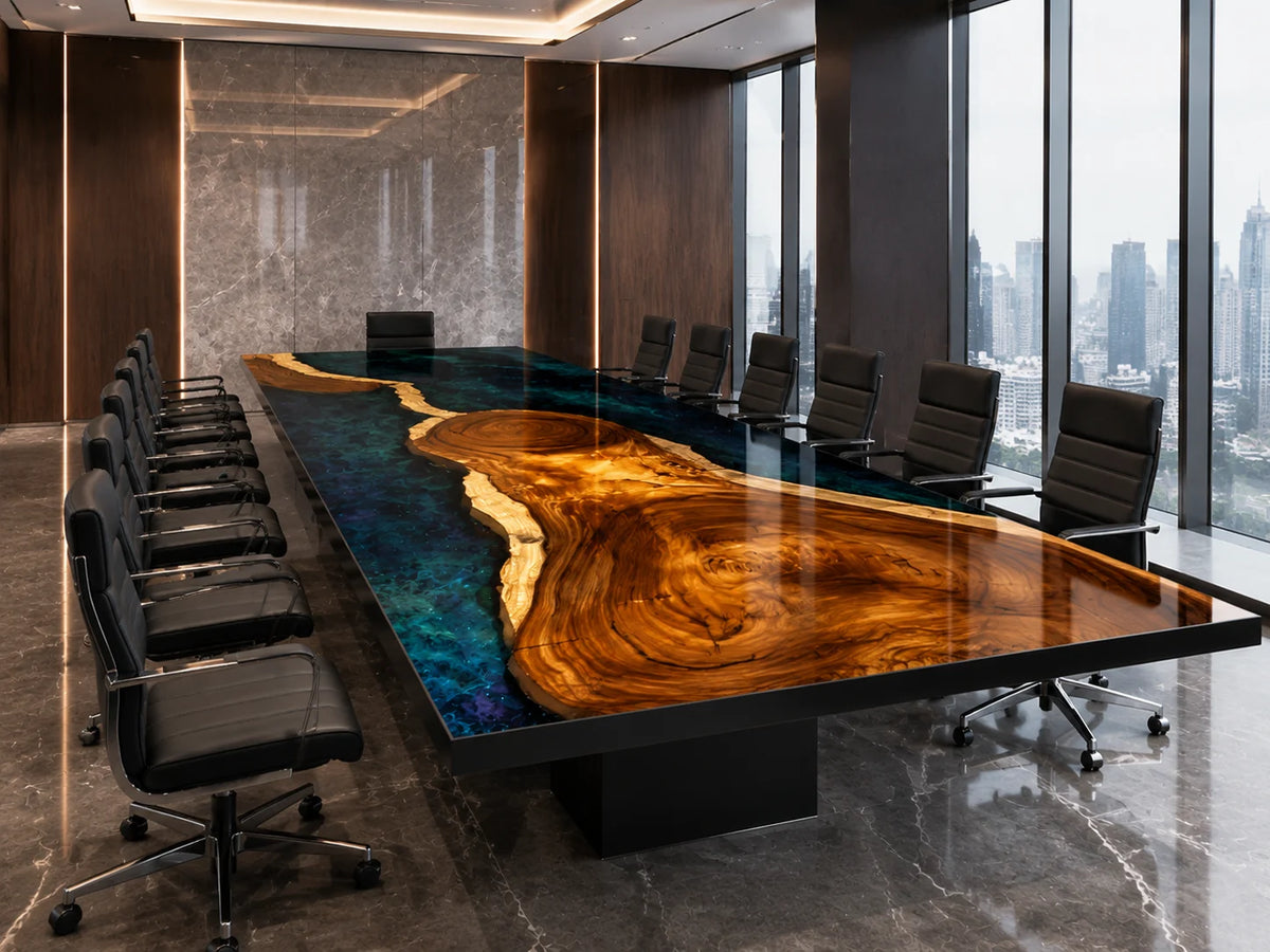 Teal Lagoon Walnut Epoxy Conference Table CT04